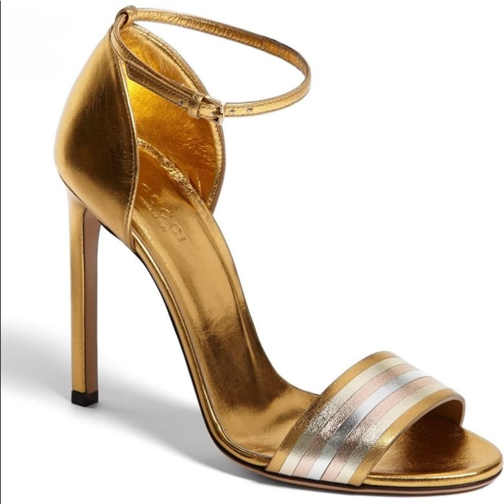 ▫️Gucci▫️ Cara Gold Metallic Ankle Strap Stiletto